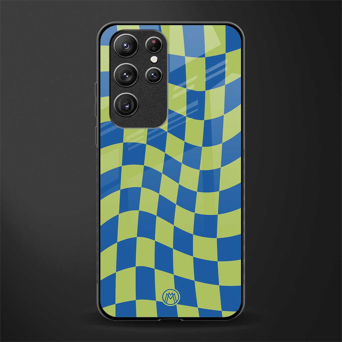 green blue trippy check pattern glass case for samsung galaxy s22 ultra 5g image
