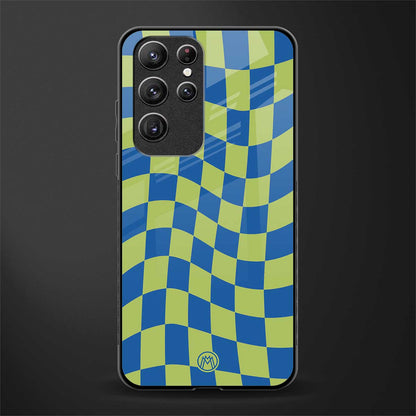 green blue trippy check pattern glass case for samsung galaxy s21 ultra image