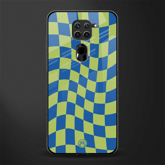 green blue trippy check pattern glass case for redmi note 9 image
