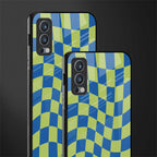 green blue trippy check pattern glass case for oneplus nord 2 5g image-2