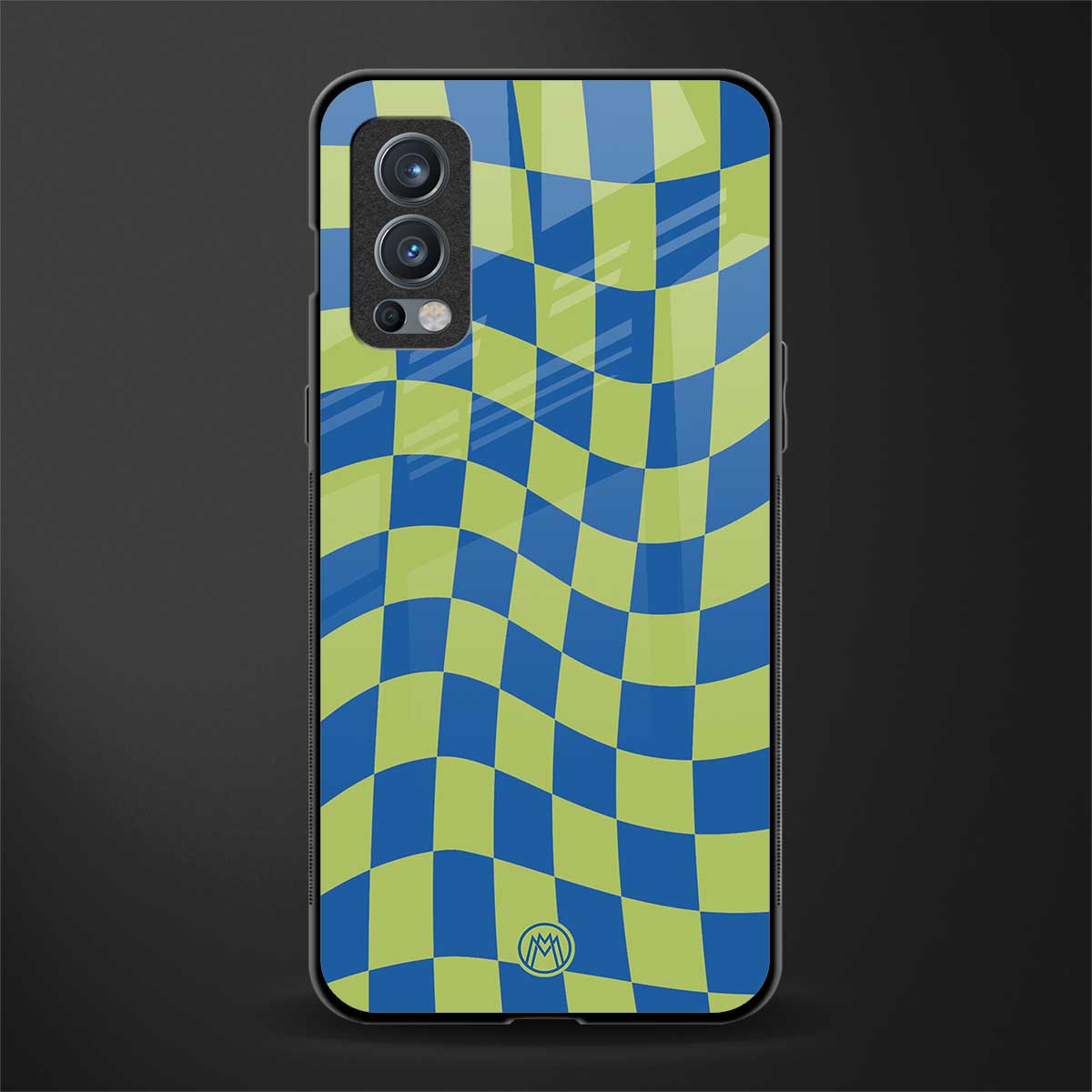 green blue trippy check pattern glass case for oneplus nord 2 5g image