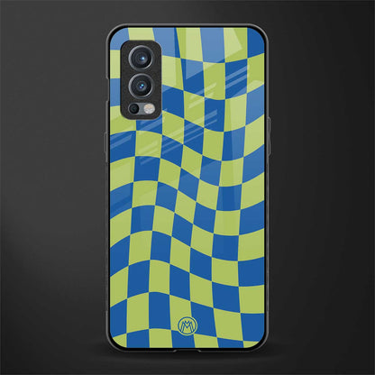 green blue trippy check pattern glass case for oneplus nord 2 5g image