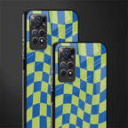 green blue trippy check pattern glass case for redmi note 11 pro image-2
