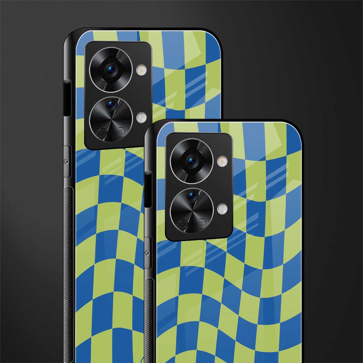green blue trippy check pattern glass case for phone case | glass case for oneplus nord 2t 5g
