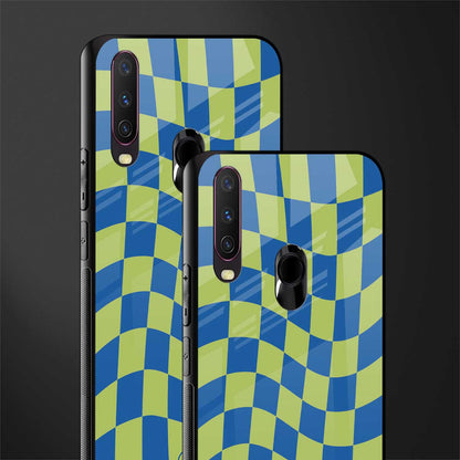 green blue trippy check pattern glass case for vivo y17 image-2