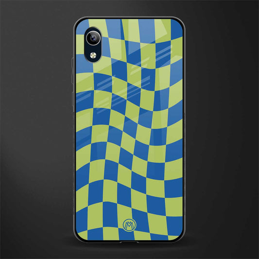 green blue trippy check pattern glass case for vivo y1s without fingerprint image