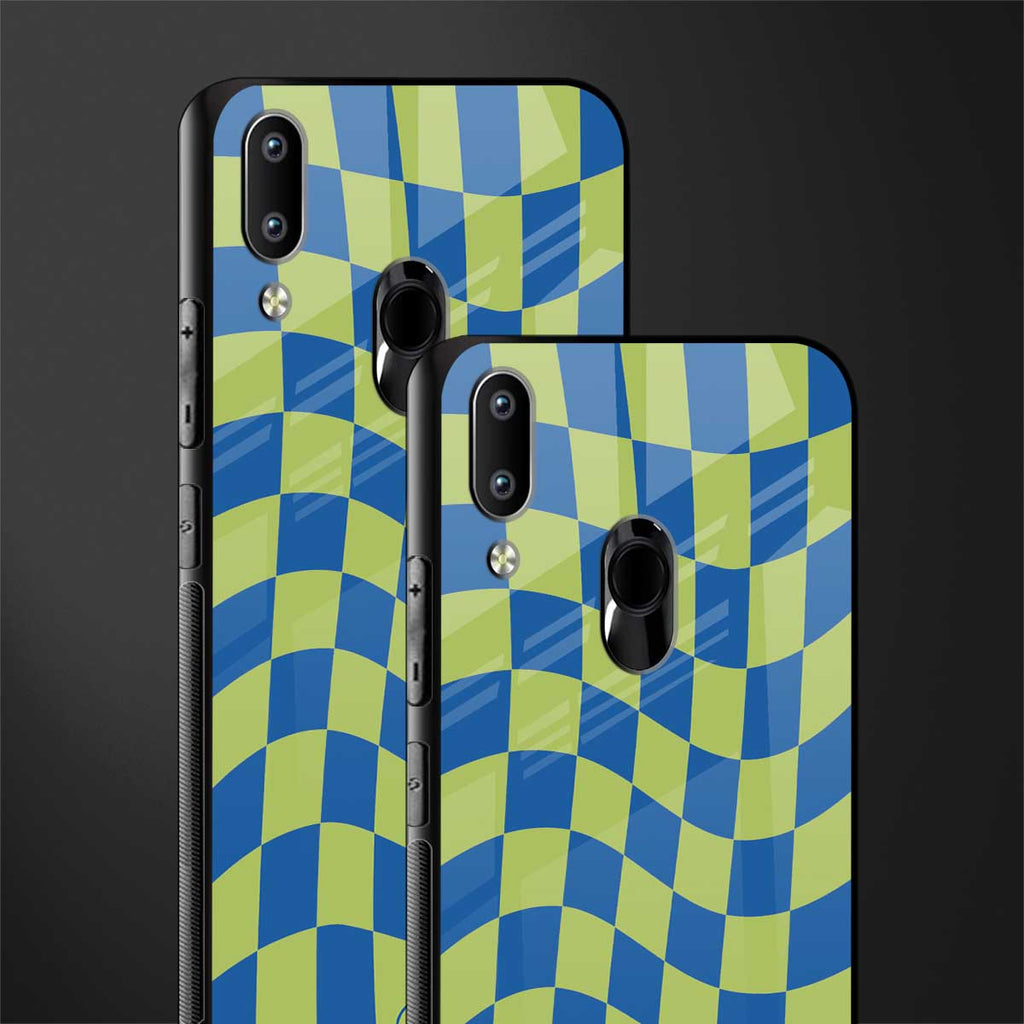 green blue trippy check pattern glass case for vivo y95 image-2