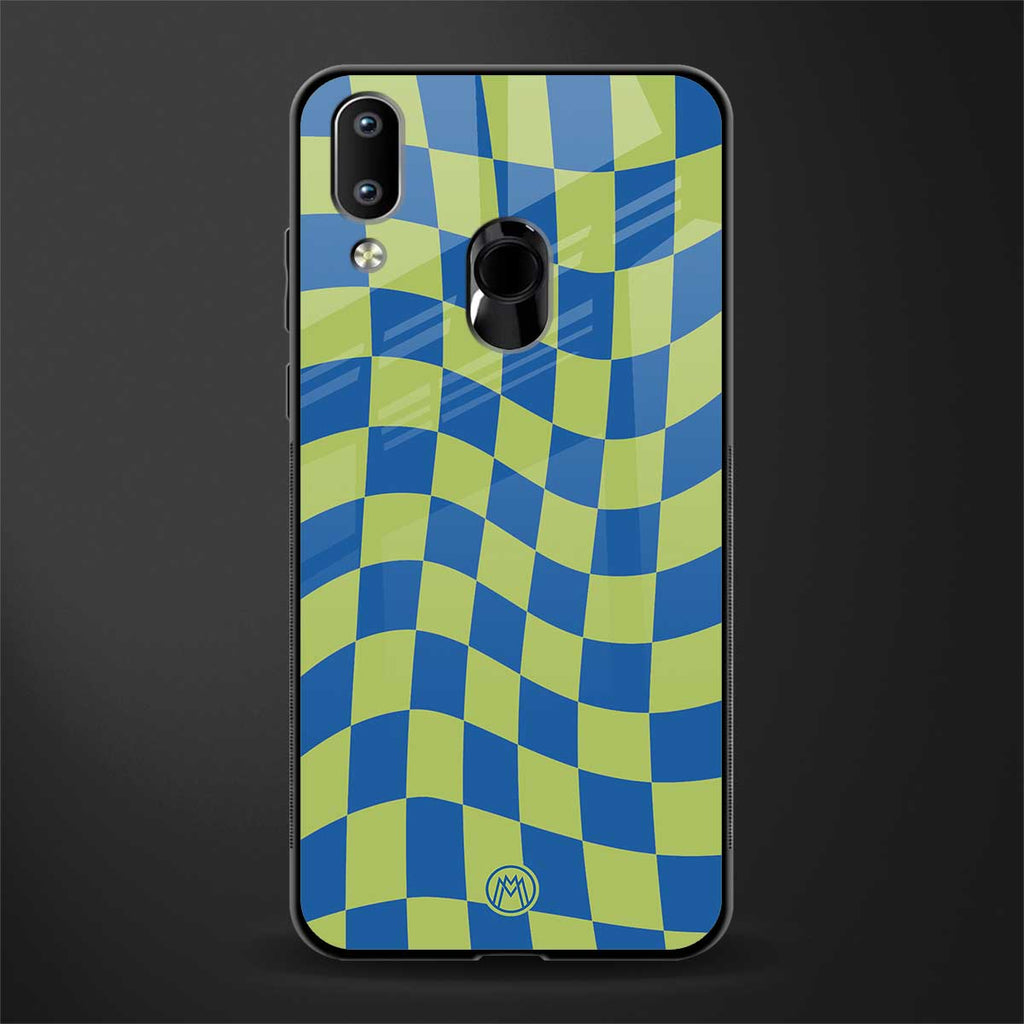 green blue trippy check pattern glass case for vivo y95 image