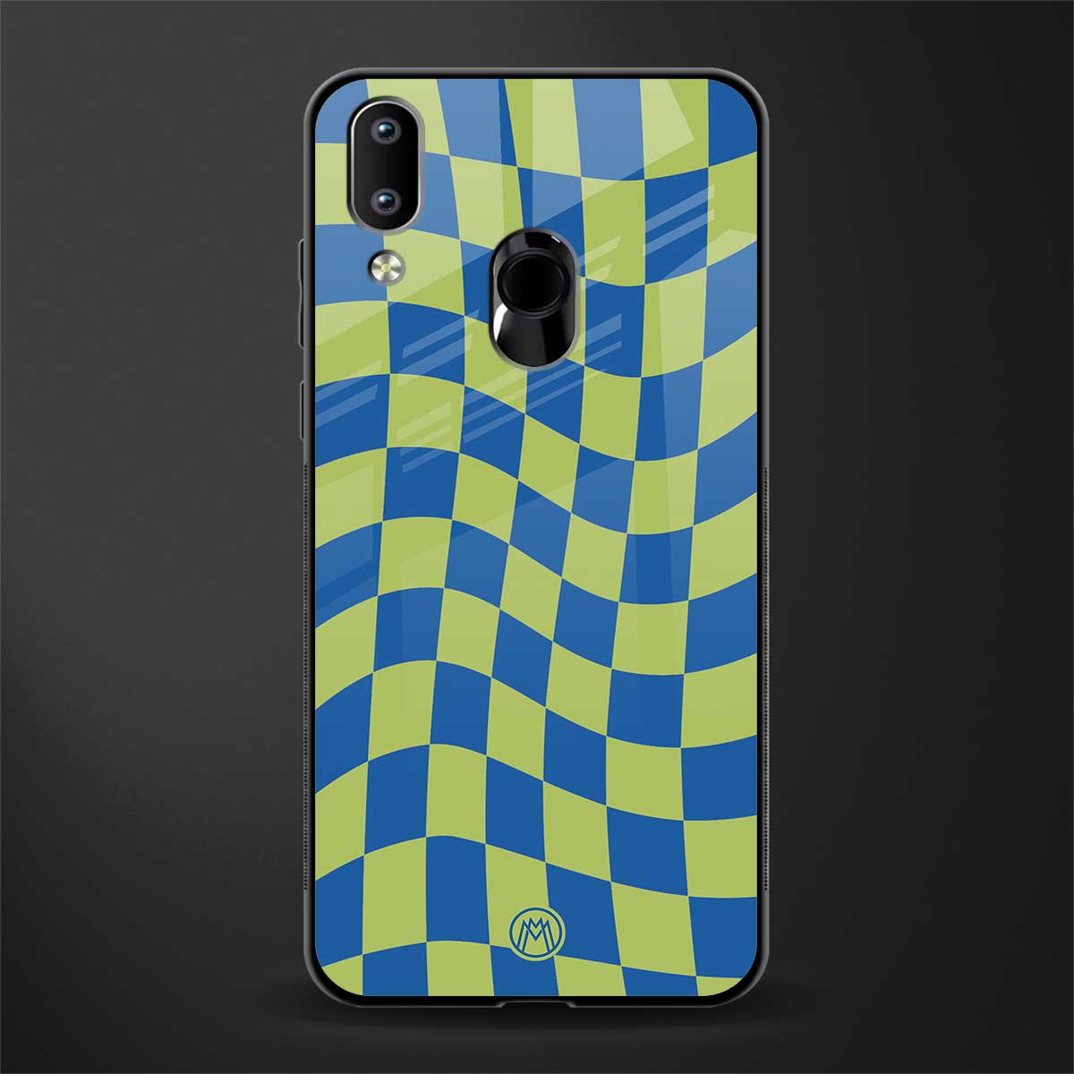 green blue trippy check pattern glass case for vivo y95 image
