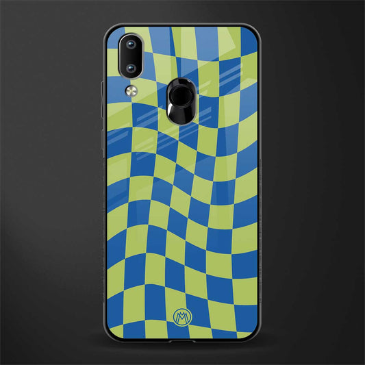 green blue trippy check pattern glass case for vivo y95 image