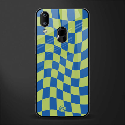 green blue trippy check pattern glass case for vivo y91 image
