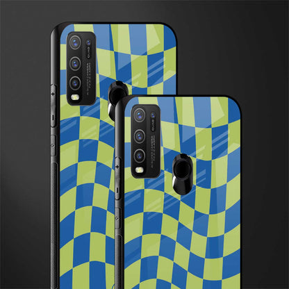 green blue trippy check pattern glass case for vivo y30 image-2