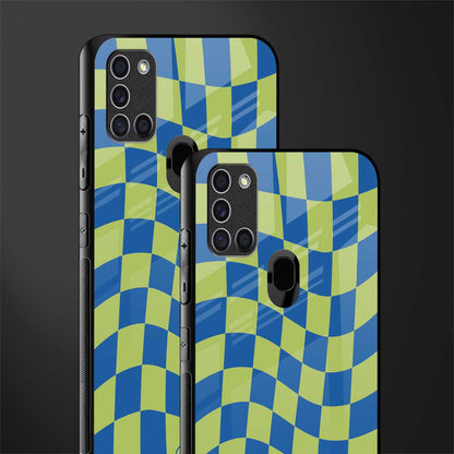 green blue trippy check pattern glass case for samsung galaxy a21s image-2
