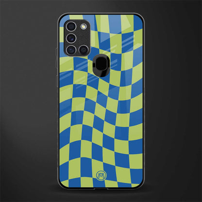 green blue trippy check pattern glass case for samsung galaxy a21s image