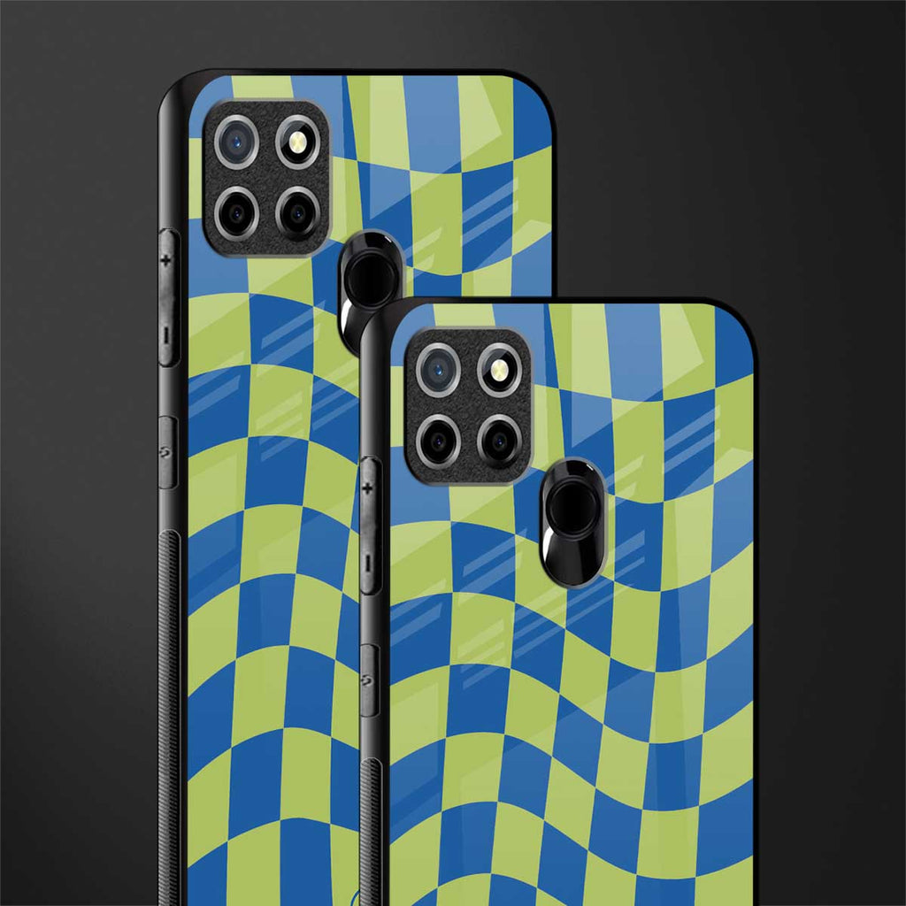 green blue trippy check pattern glass case for realme c25 realme c25s image-2