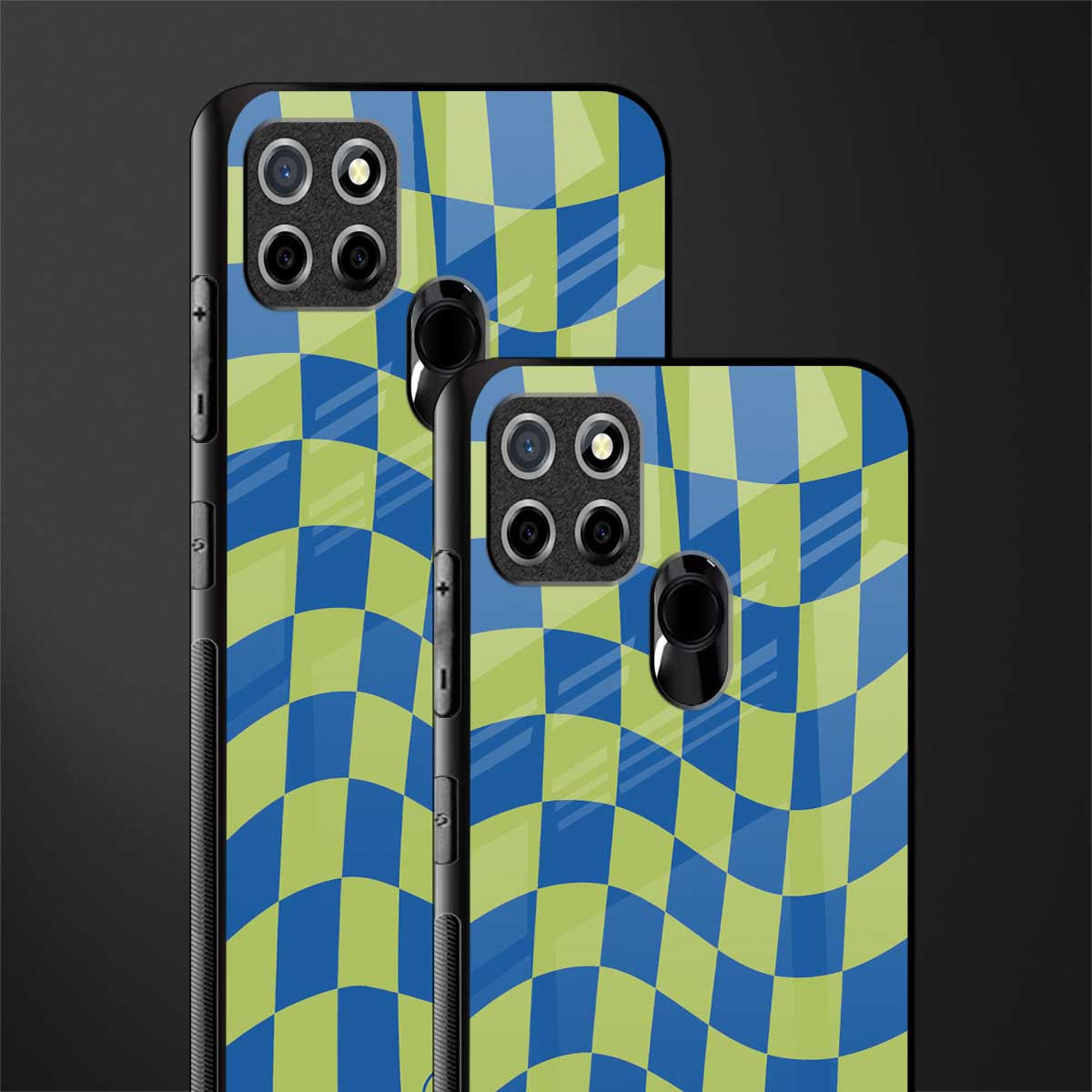 green blue trippy check pattern glass case for realme narzo 30a image-2