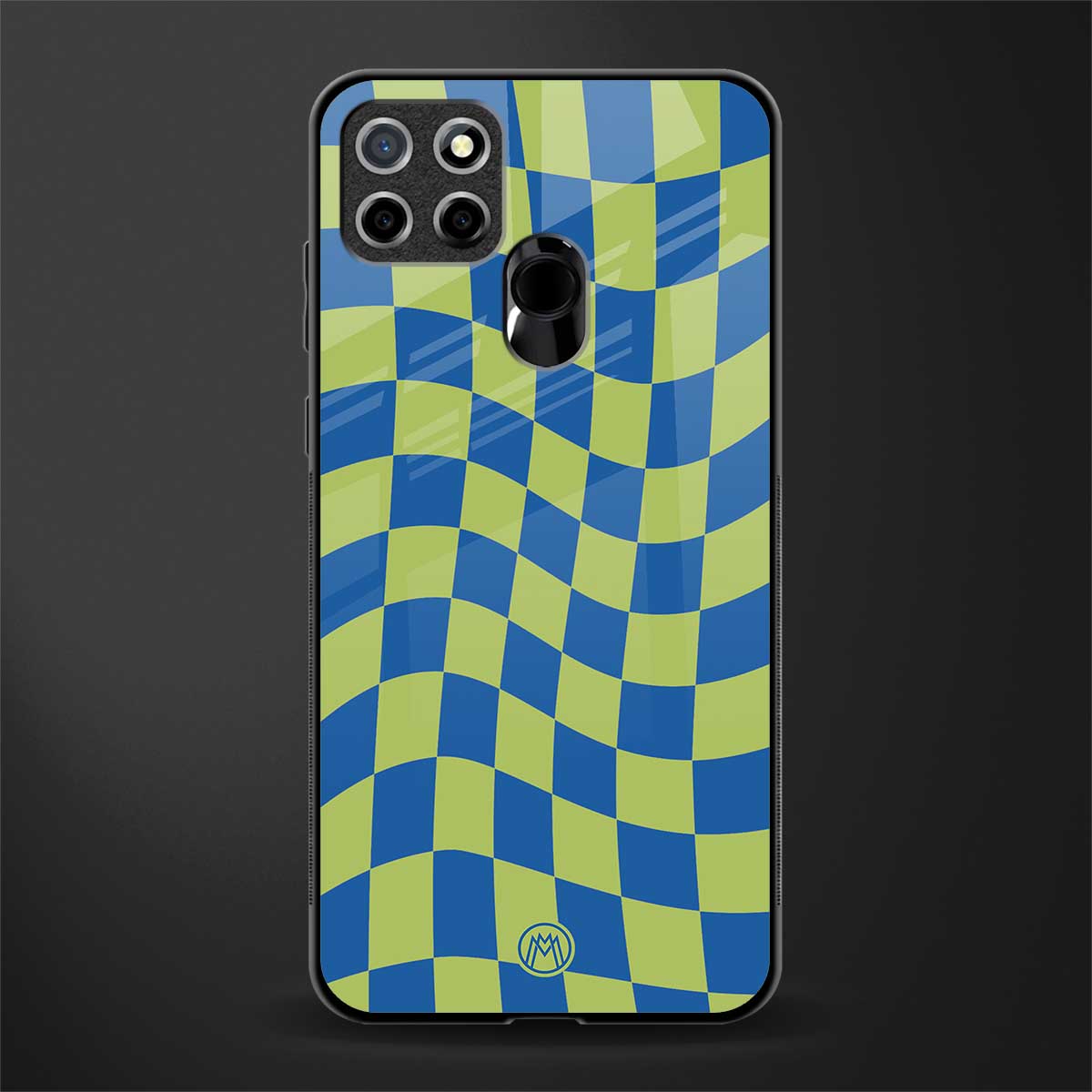 green blue trippy check pattern glass case for realme narzo 30a image