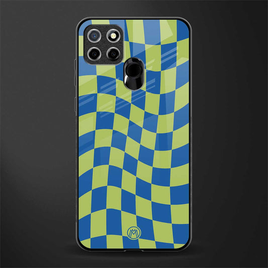 green blue trippy check pattern glass case for realme narzo 30a image