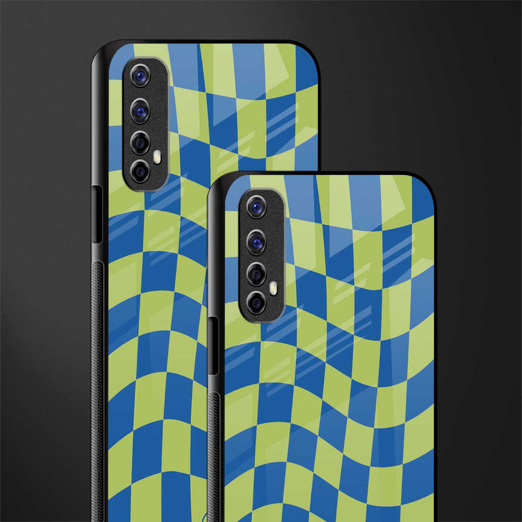 green blue trippy check pattern glass case for realme narzo 20 pro image-2
