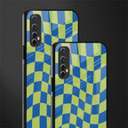 green blue trippy check pattern glass case for realme narzo 20 pro image-2