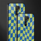 green blue trippy check pattern glass case for redmi 9 prime image-2