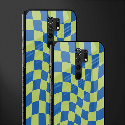 green blue trippy check pattern glass case for poco m2 image-2