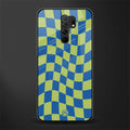 green blue trippy check pattern glass case for redmi 9 prime image