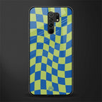 green blue trippy check pattern glass case for redmi 9 prime image