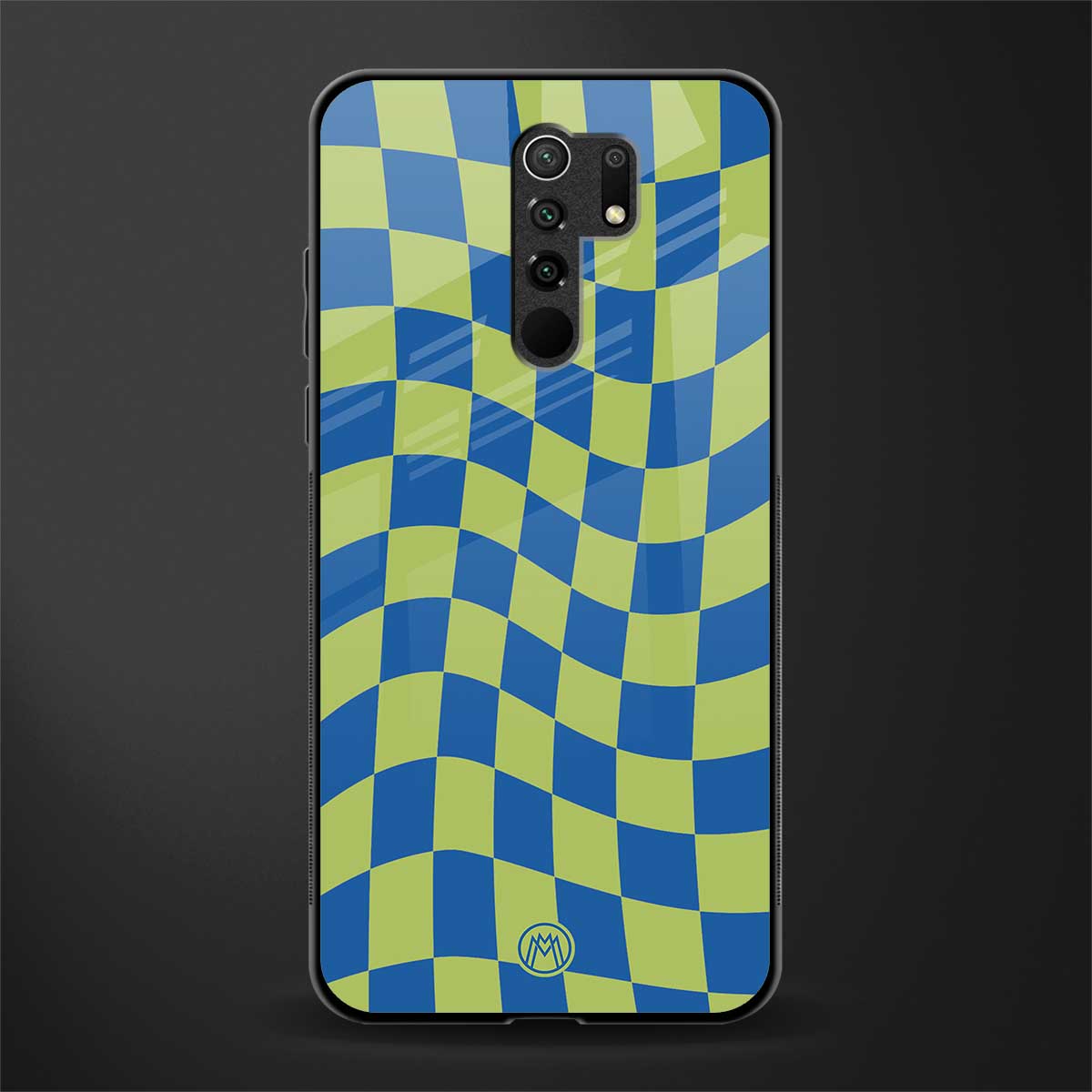 green blue trippy check pattern glass case for redmi 9 prime image