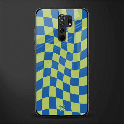 green blue trippy check pattern glass case for poco m2 image
