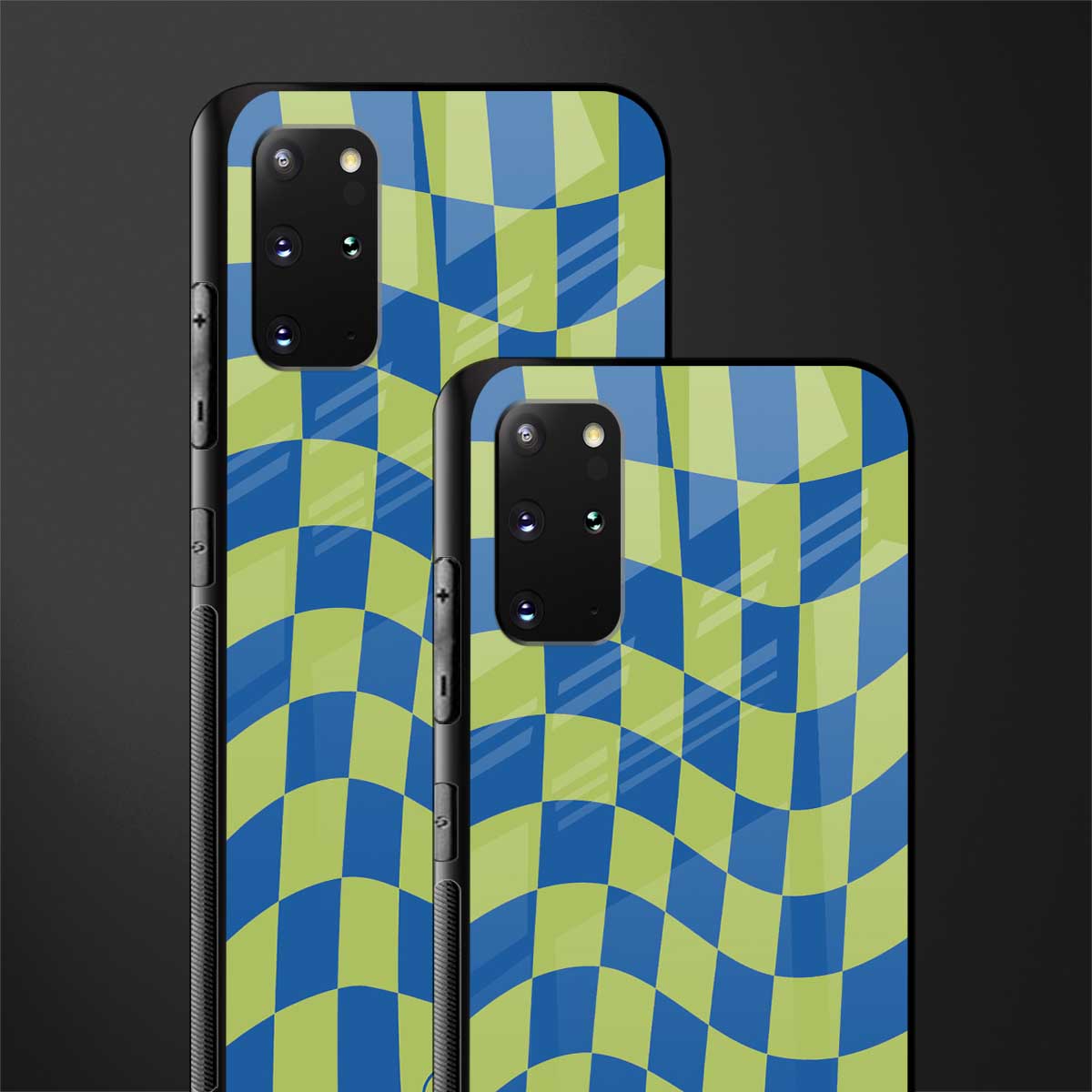 green blue trippy check pattern glass case for samsung galaxy s20 plus image-2