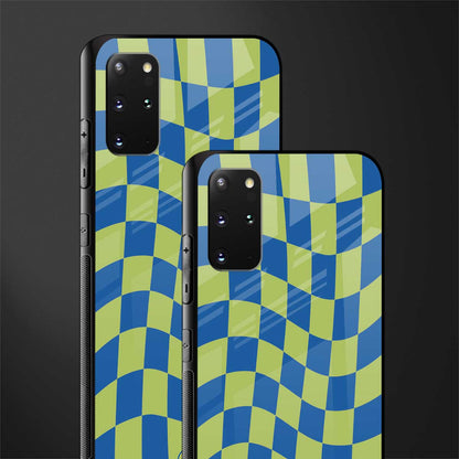 green blue trippy check pattern glass case for samsung galaxy s20 plus image-2