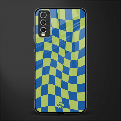 green blue trippy check pattern glass case for vivo y12s image