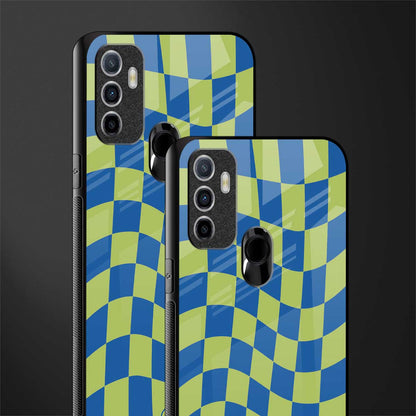 green blue trippy check pattern glass case for oppo a53 image-2