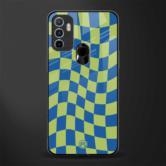 green blue trippy check pattern glass case for oppo a53 image