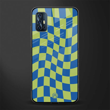 green blue trippy check pattern glass case for vivo v17 image