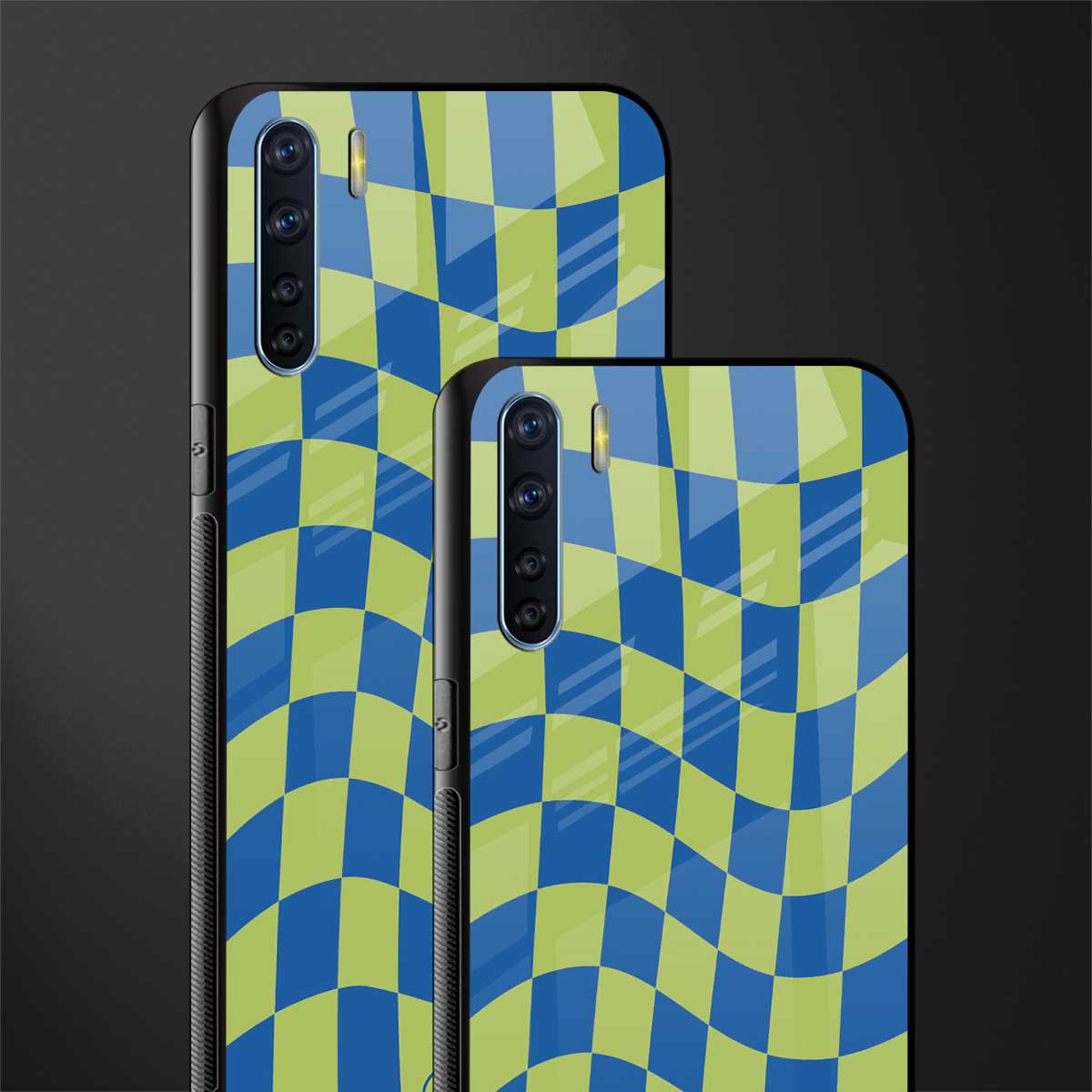 green blue trippy check pattern glass case for oppo f15 image-2