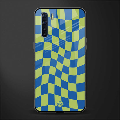 green blue trippy check pattern glass case for oppo f15 image