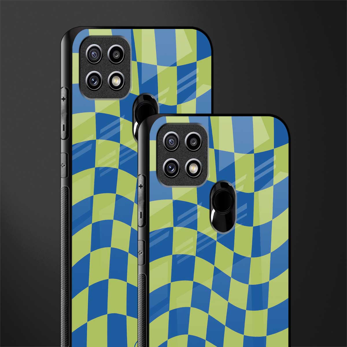 green blue trippy check pattern glass case for oppo a15 image-2