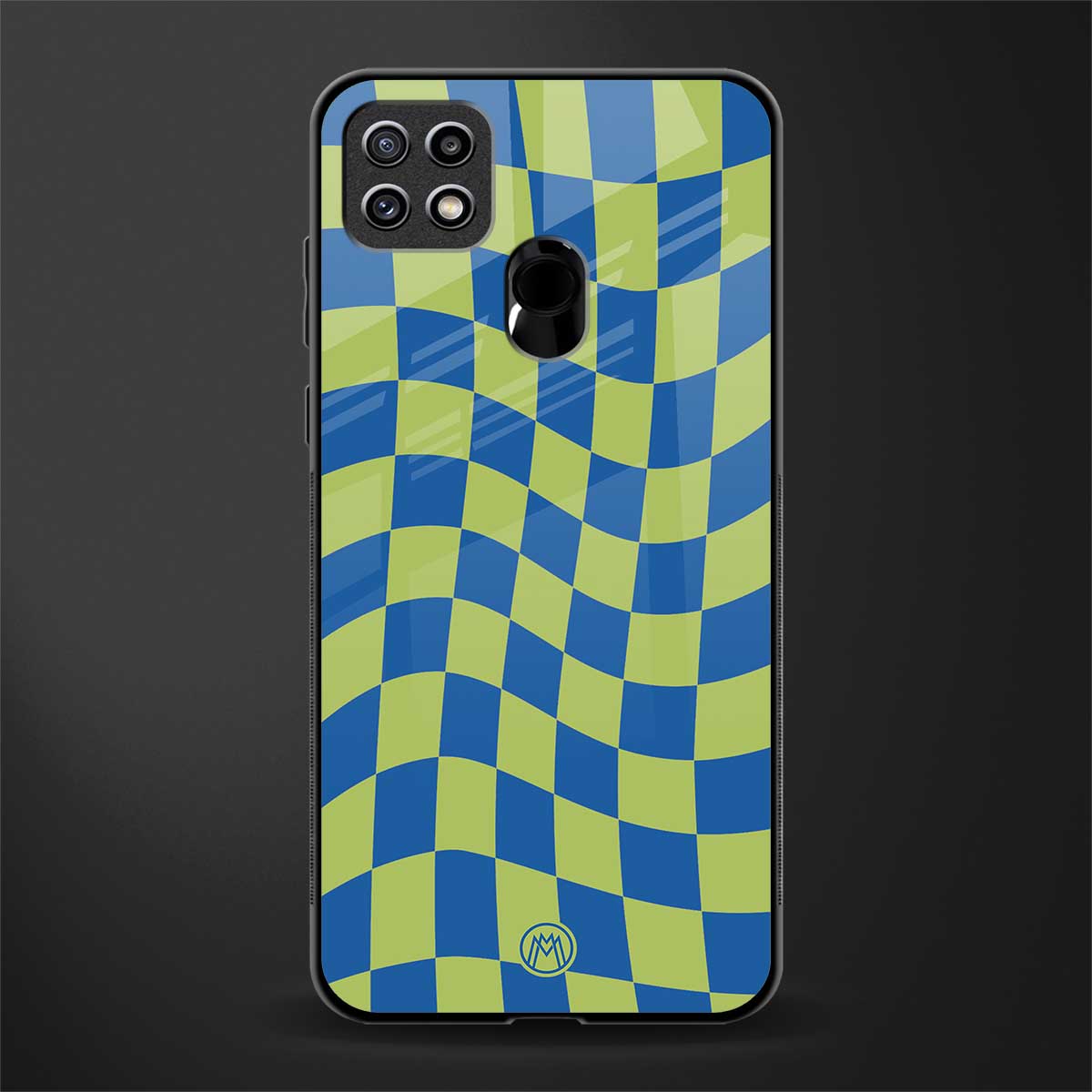 green blue trippy check pattern glass case for oppo a15 image