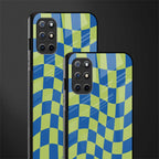 green blue trippy check pattern glass case for oneplus 8t image-2
