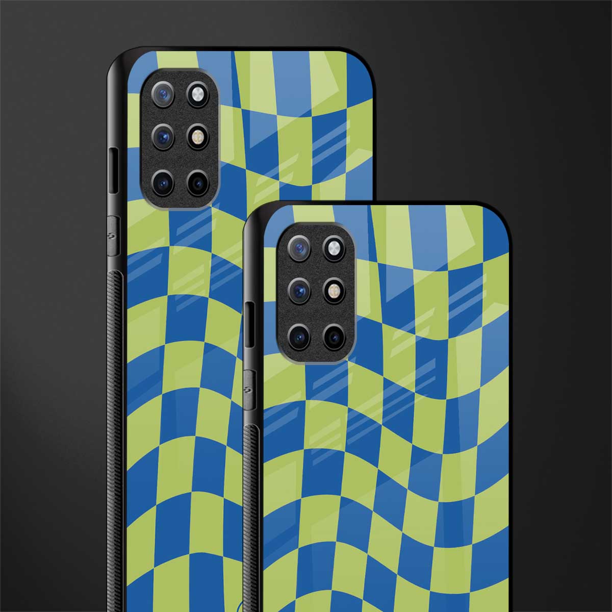 green blue trippy check pattern glass case for oneplus 8t image-2