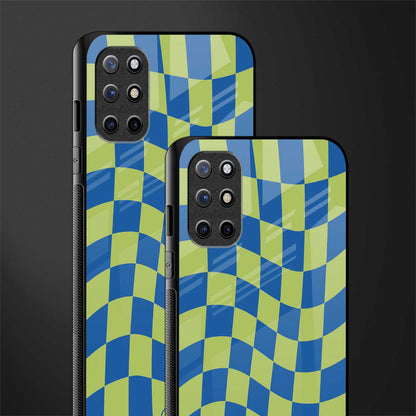 green blue trippy check pattern glass case for oneplus 8t image-2
