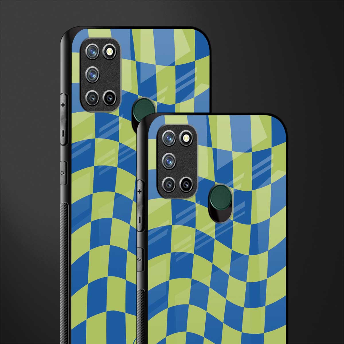 green blue trippy check pattern glass case for realme 7i image-2