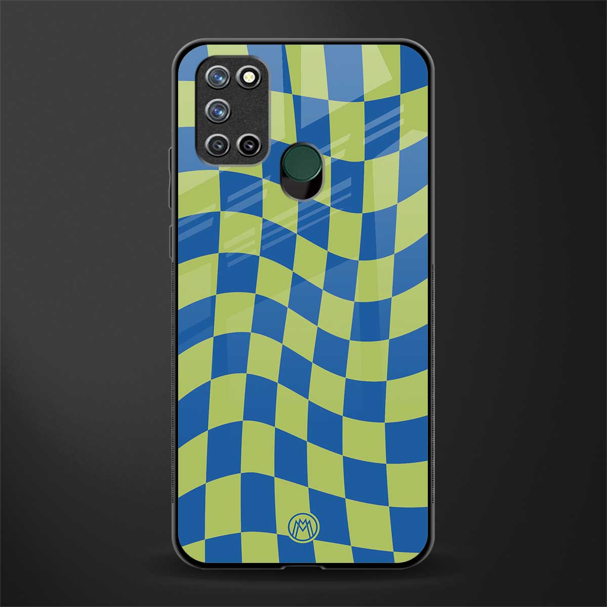 green blue trippy check pattern glass case for realme 7i image