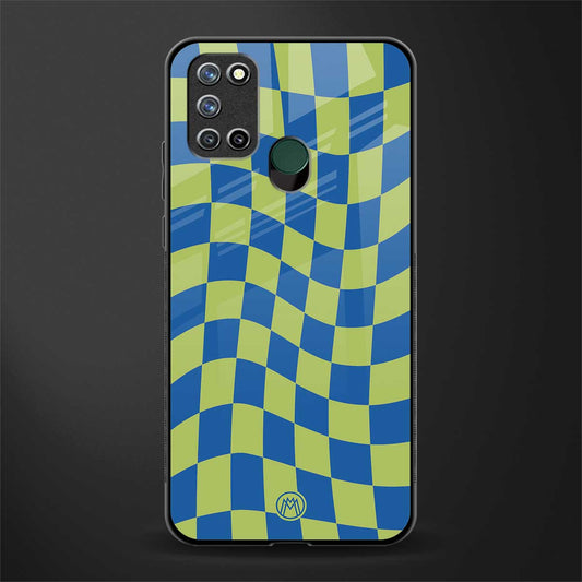 green blue trippy check pattern glass case for realme 7i image