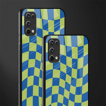 green blue trippy check pattern glass case for realme 7 pro image-2