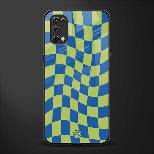 green blue trippy check pattern glass case for realme 7 pro image