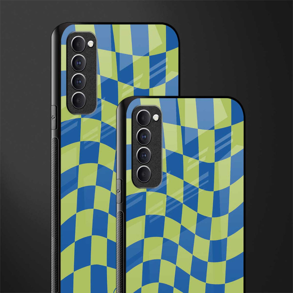 green blue trippy check pattern glass case for oppo reno 4 pro image-2