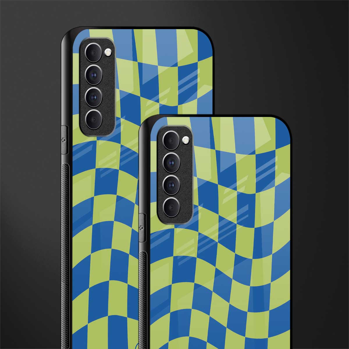 green blue trippy check pattern glass case for oppo reno 4 pro image-2